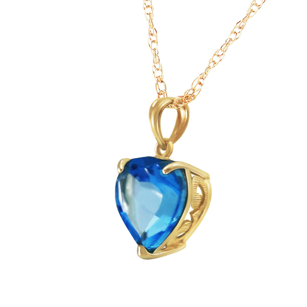 14K. SOLID GOLD NECKLACE WITH NATURAL 10mm HEART BLUE TOPAZ (Yellow Gold)